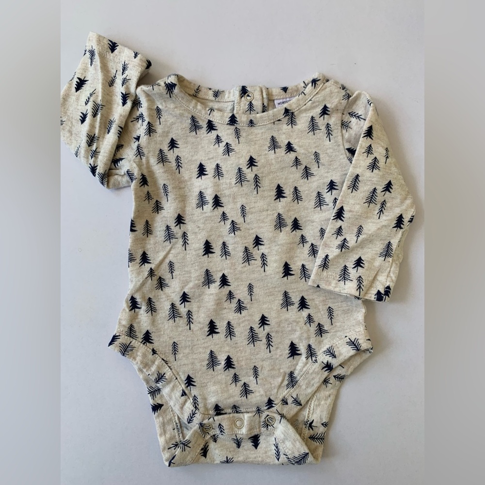 Nordstrom Cream and Black Tree Print Baby Onesie